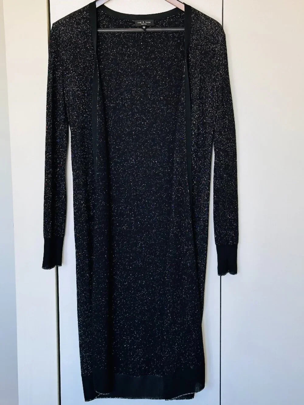 Rag & Bone Black Metallic Open Front Wool Cardigan - Size XS